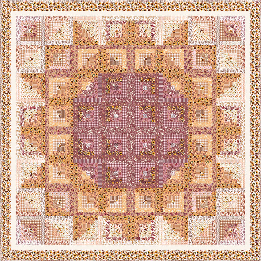 Sunflower in the Cabin Quilt Pattern | Modern Prairie Log Cabin Quilt