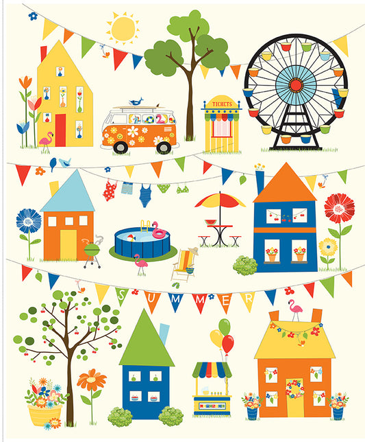 Summer’s In Town Panel – Whimsical Village – Riley Blake Designs – Preorder (March 2026)