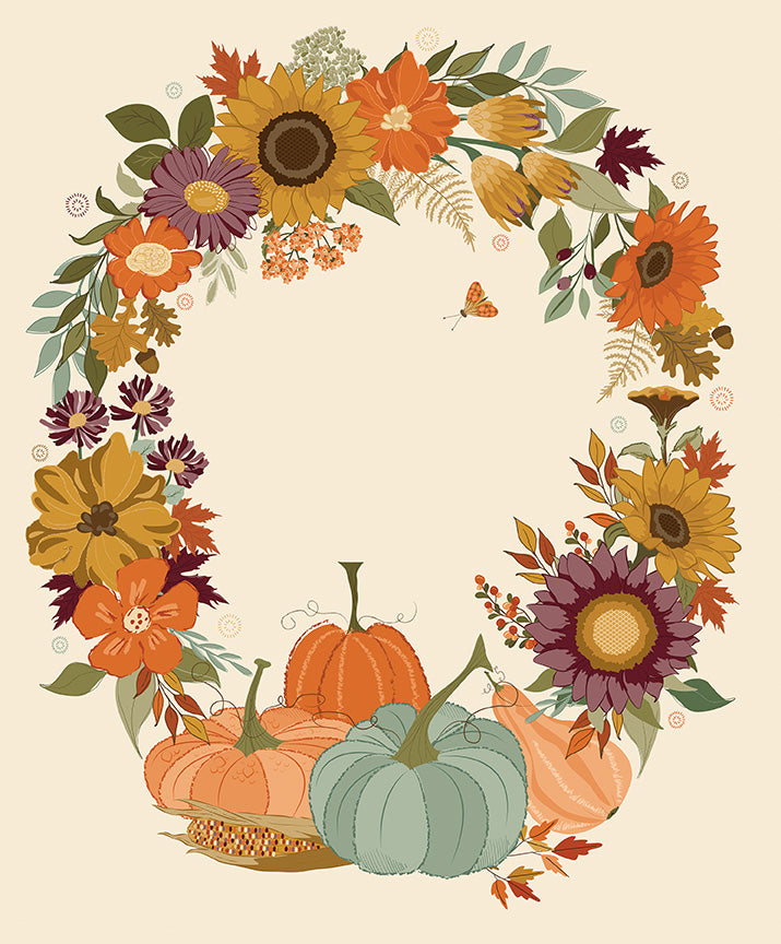 The Awe of Autumn Wreath Panel – Cream | Sandy Gervais for Riley Blake Designs – 35.5" x 43" Fall Fabric Panel