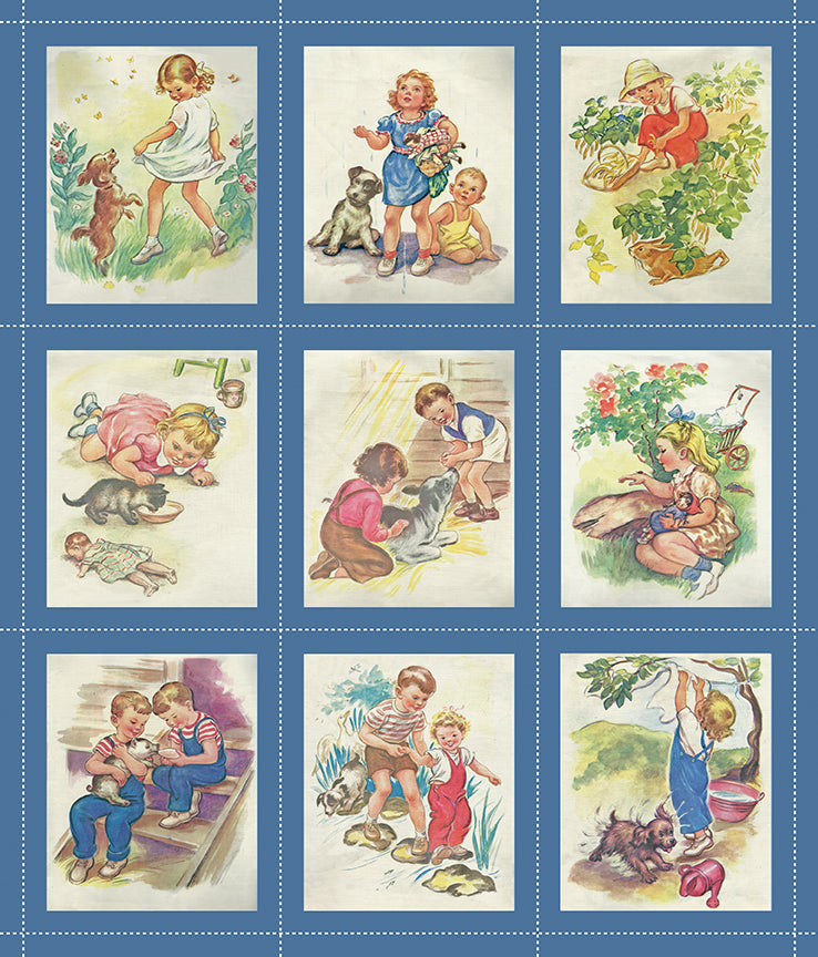 Simple Pleasures Fabric Panel – American Jane for Riley Blake – 35.5" x 43" Vintage Kids & Animals Patchwork – 100% Cotton Quilting Fabric