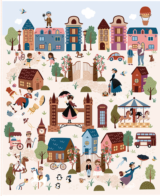 Preorder - A Spoonful of Sugar Fabric Panel – Mary Poppins Scene – PD17089-PANEL – Jennifer Long – Sew A Story – Riley Blake Designs