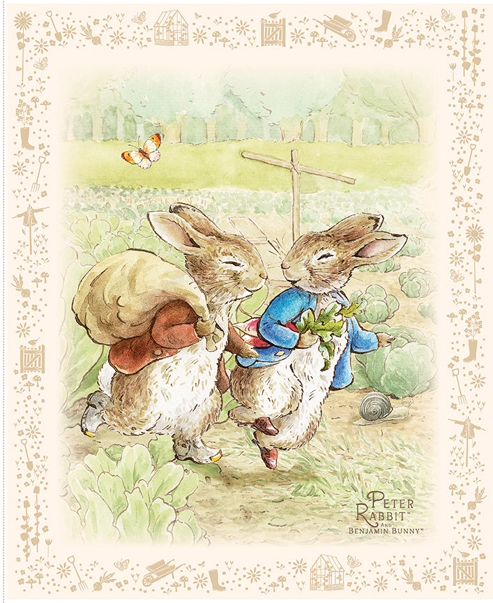 Preorder - Peter Rabbit™ & Benjamin Bunny™ Fabric Panel – 35 ½” x 43 ½” – Riley Blake Designs