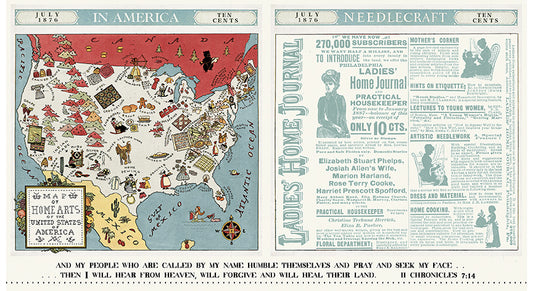 Preorder - Sew America Vintage Map & Needlecraft Pillow Panel β 23.5" x 43.5" β PD17342-PANEL β J. Wecker Frisch β Riley Blake Designs