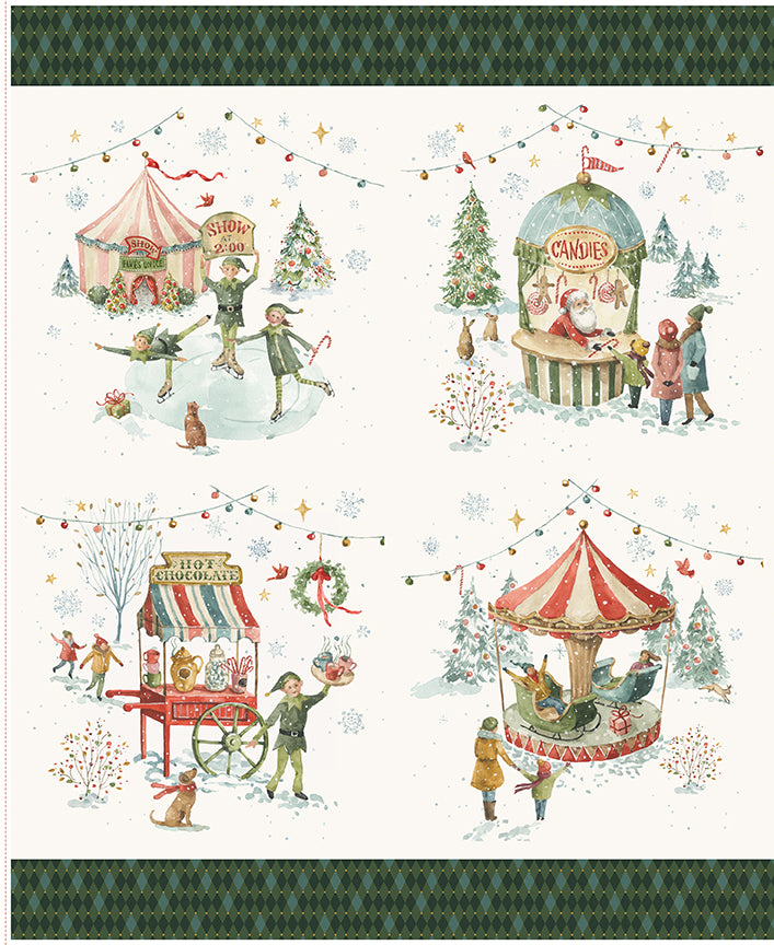 Santa’s Fair Patchwork Panel – Four Winter Fair Scenes | Lisa Audit | 50% Deposit Preorder | May 2027