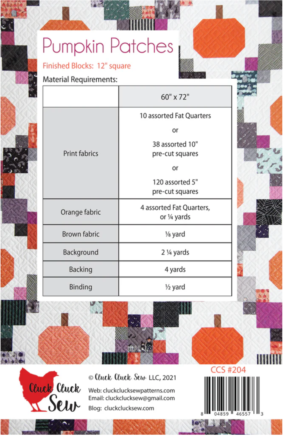 Pumpkin Patches Quilt Pattern – Cluck Cluck Sew – Layer Cake and Fat Quarter Friendly – 60" x 72" – Fall Quilt Pattern