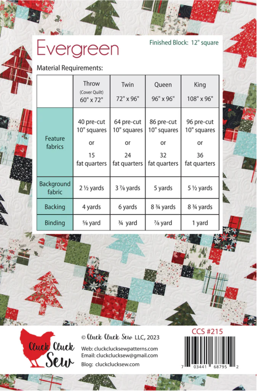 Evergreen Quilt Pattern – Cluck Cluck Sew – Christmas Tree Quilt – Fat Quarter and Layer Cake Friendly – 4 Sizes