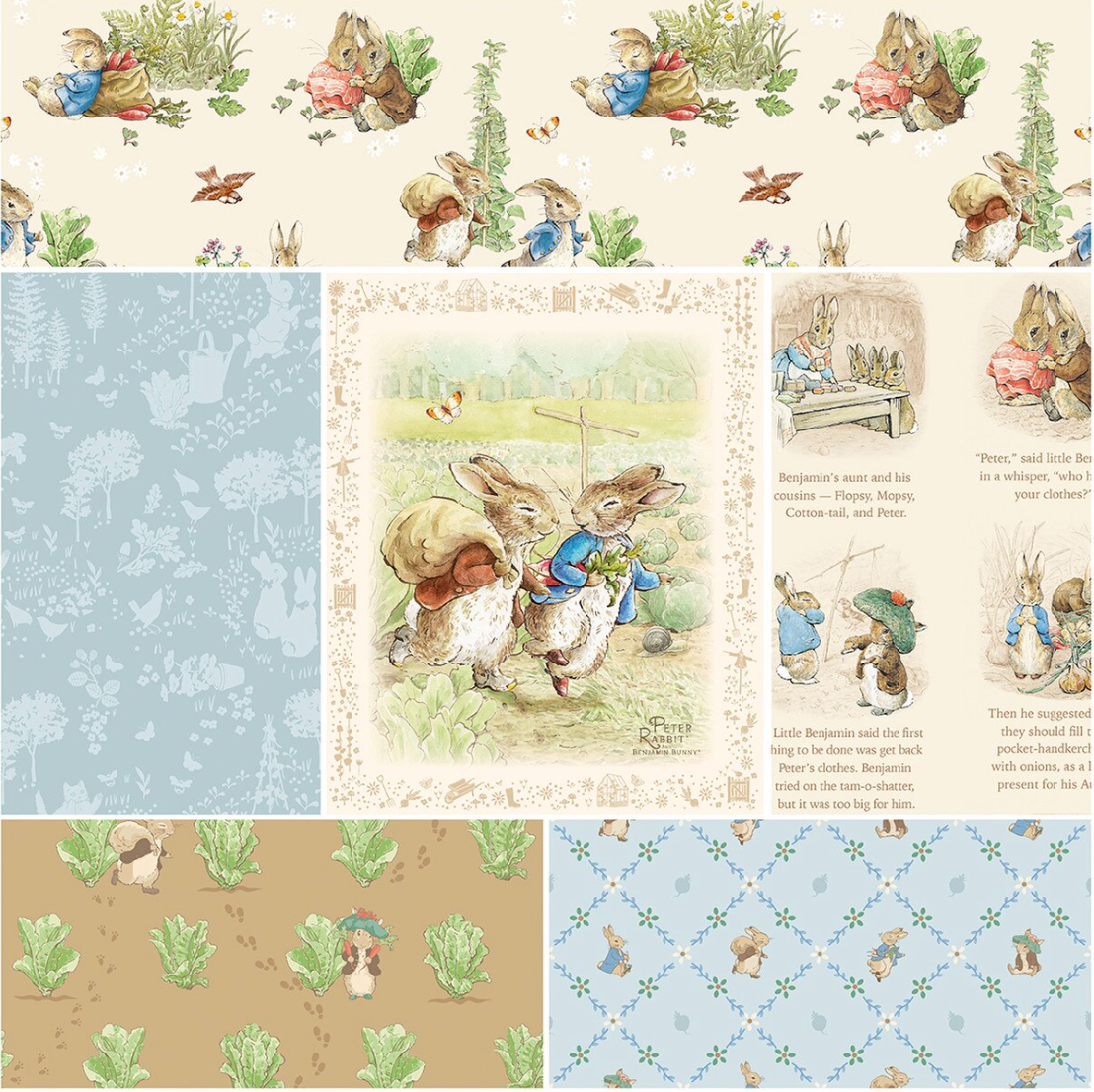 Peter Rabbit™ & Benjamin Bunny™ 1-Yard Precut Bundle – Riley Blake Designs – Cream Colorway – 5 Yards + Panel