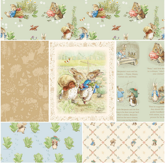 Peter Rabbit™ & Benjamin Bunny™ 1-Yard Precut Bundle – Riley Blake Designs – Green Colorway – 5 Yards + Panel