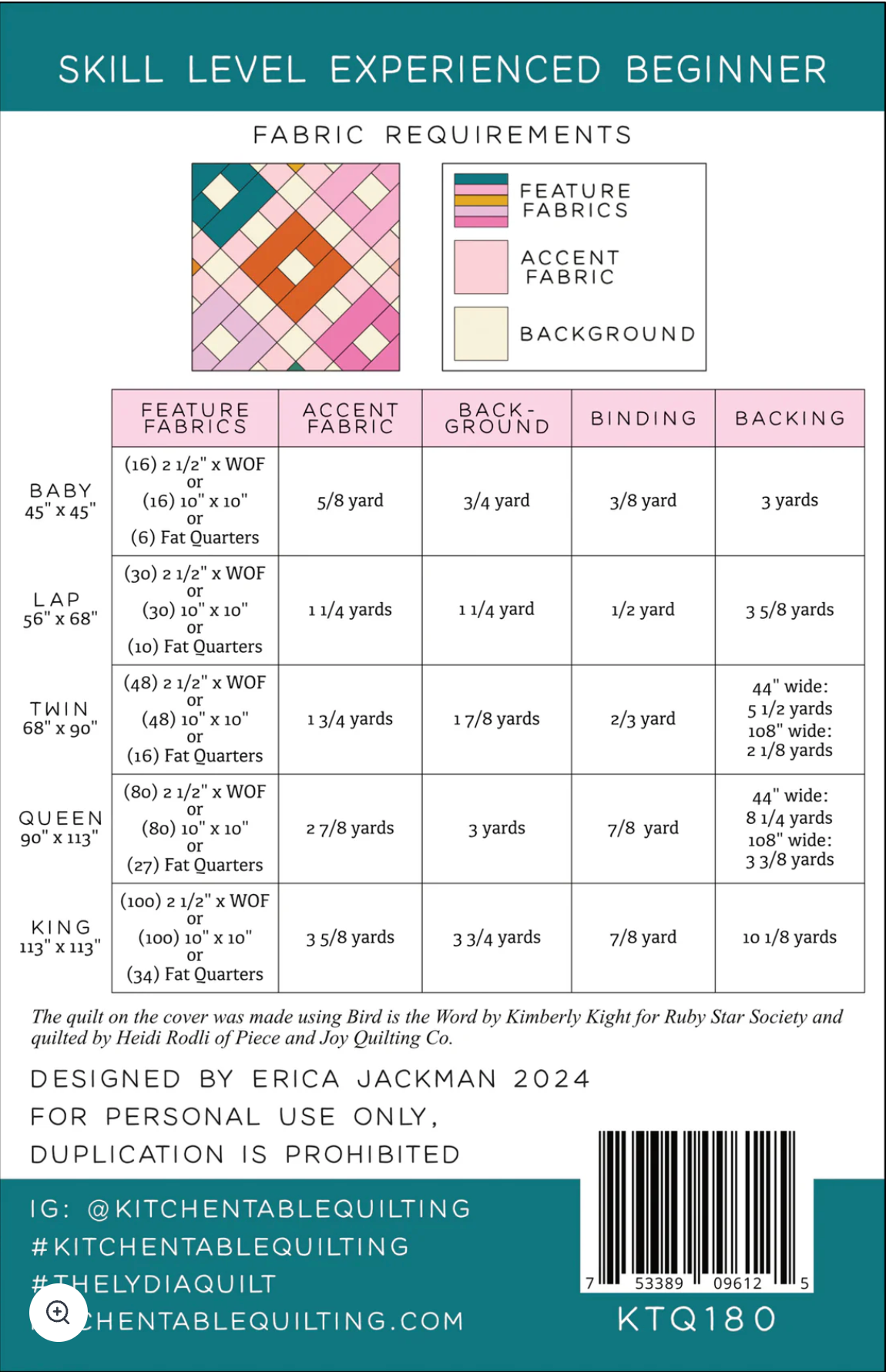 Lydia Quilt Pattern – Erica Jackman of Kitchen Table Quilting