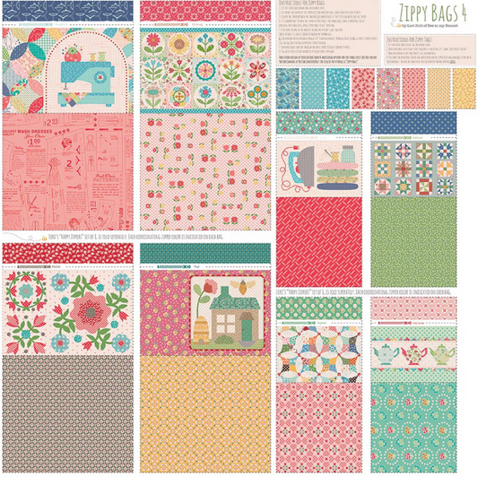 Zippy Bags 4 Panel by Lori Holt – Includes Instructions to Make 8 Project Bags (HD17370-PANEL) – Optional Happy Zippers Add-On