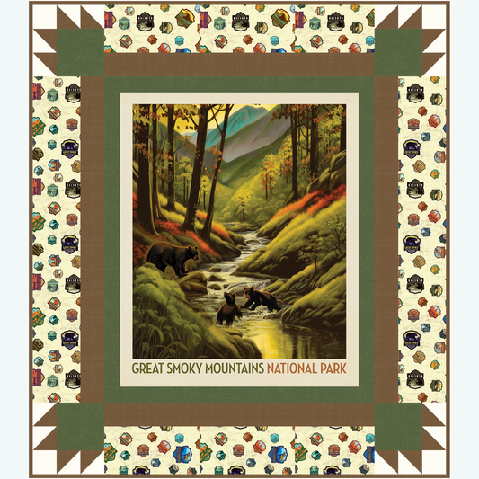 Great Smoky Mountains Bear Paw Panel Quilt Kit | National Parks Collection | 52½" x 59½" | 50% Deposit Preorder | September 2026