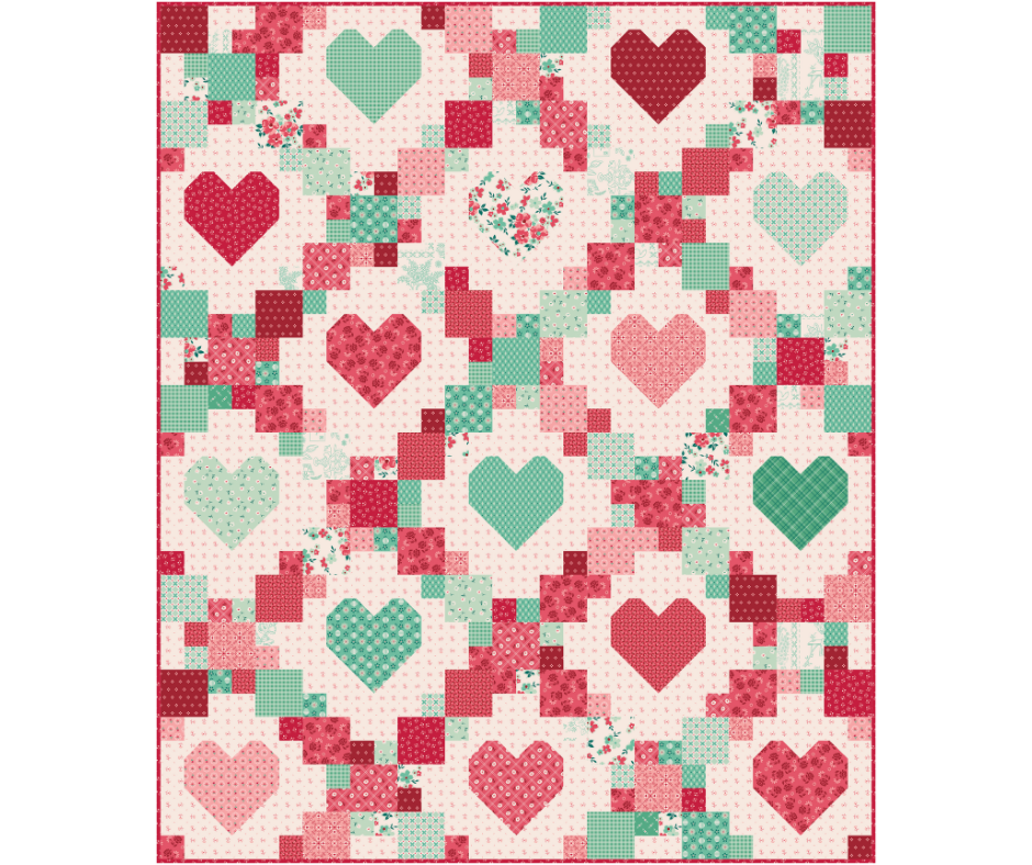 Heartsy Throw Quilt Kit – Berry & Sage by Lori Holt | 60" x 72" Beginner Quilt Kit