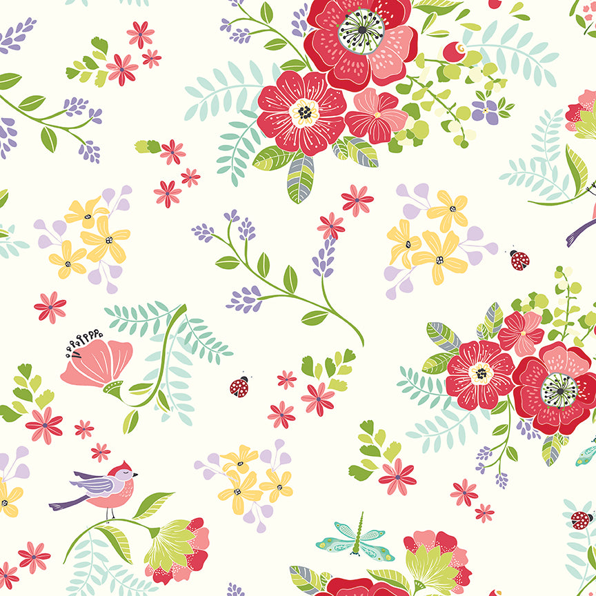 Awakening – Cream Floral Clusters Wide Back | Cherry Guidry | Riley Blake Designs | 107"/108" Quilt Backing (WB17109-CREAM)