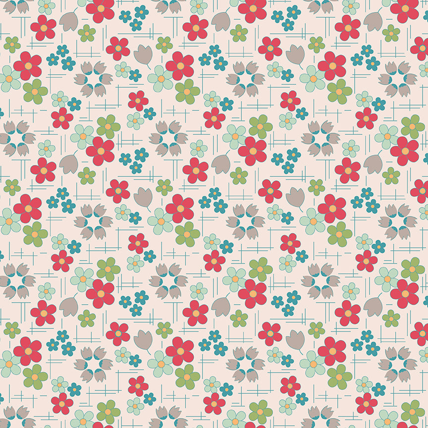 Farmer’s Daughter Wide Back – Blossoms and Crosshatching in Raindrop (WB17198-RAINDROP) by Lori Holt – 107"/108" Quilting Cotton