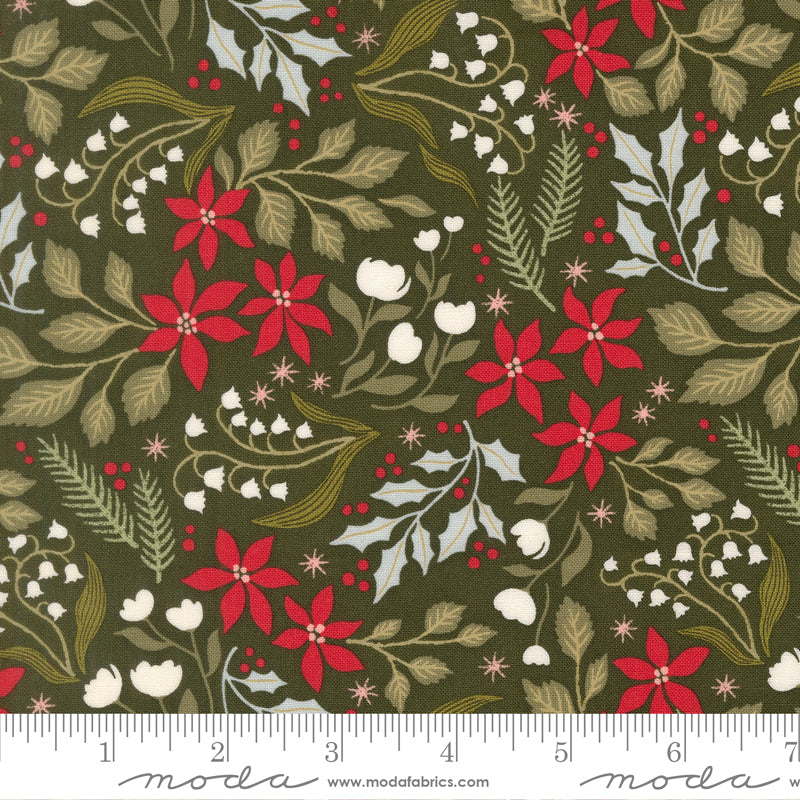 Lella Boutique Peppermint Cocoa Dark Green Floral – Moda 5281 15 (By the Yard) (with ruler)