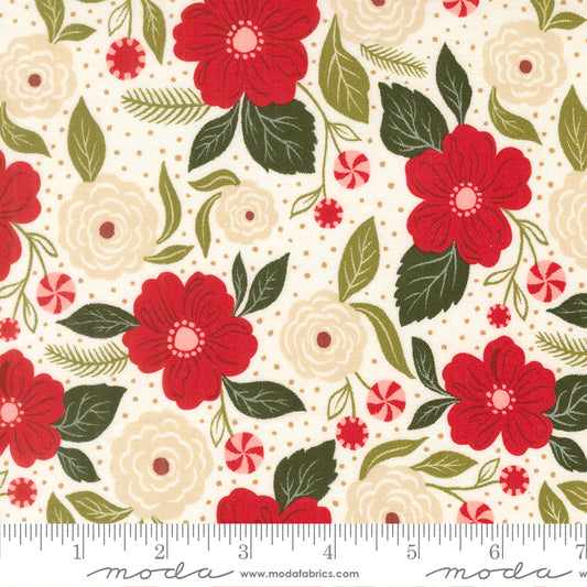 Lella Boutique Peppermint Cocoa Cream Large Floral β Moda 5280 11 (By the Yard) (with ruler)