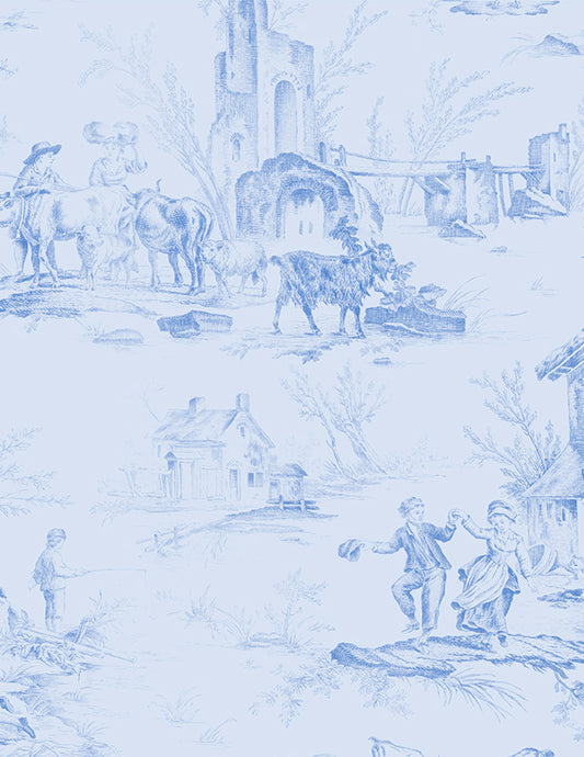 Kaye England Chateau Bleu Toile Light Blue 108" Wide Back – 50% Deposit May 2027 Preorder