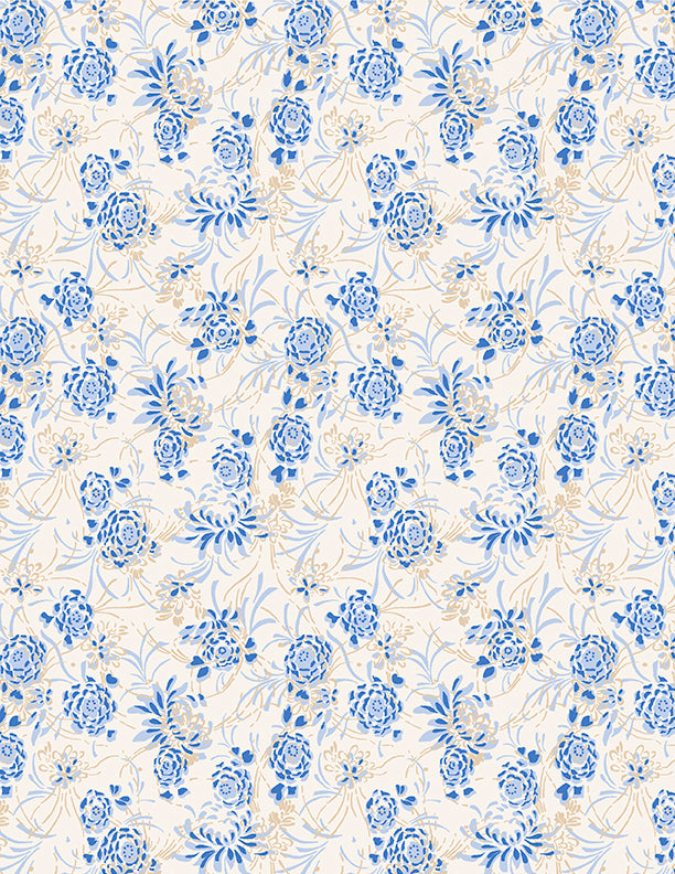 Kaye England Chateau Bleu Chrysanthemum Toss Cream/Blue – 50% Deposit May 2027 Preorder