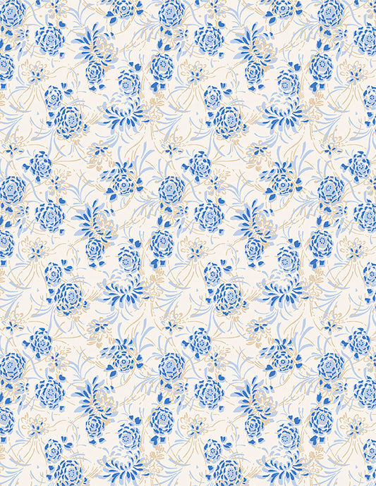 Kaye England Chateau Bleu Chrysanthemum Toss Cream/Blue – 50% Deposit May 2027 Preorder
