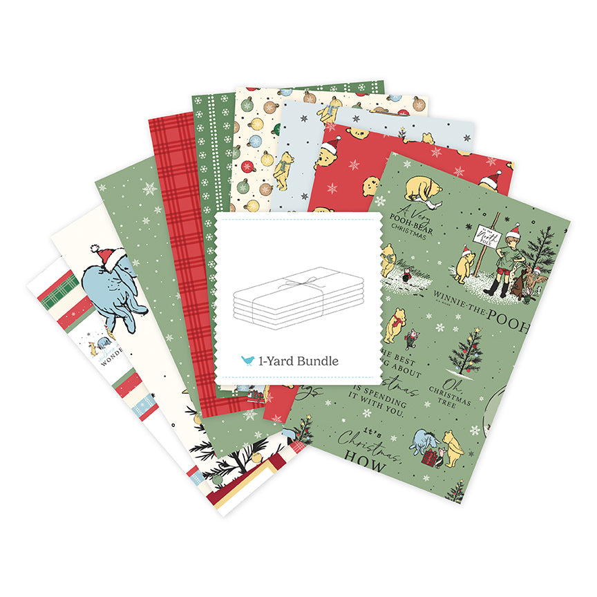 Echo Park Paper Co. Winnie-the-Pooh Christmas 1 Yard Bundle Green, 9 Pcs. – 50% Deposit June 2027 Preorder