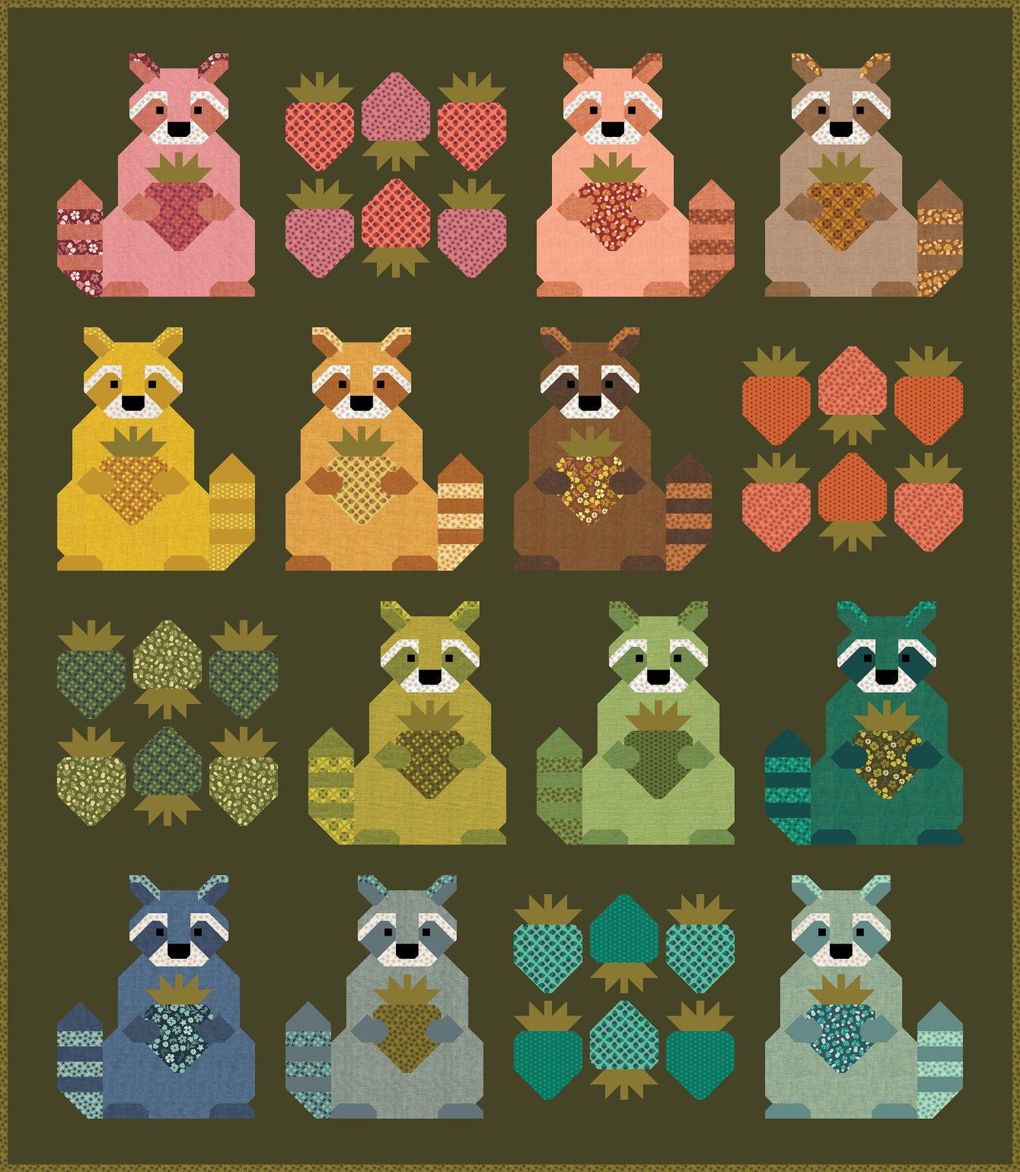 Elizabeth Hartman Toast & Jam Raccoons Love Strawberries Quilt Kit – 50% Deposit May 2027 Preorder