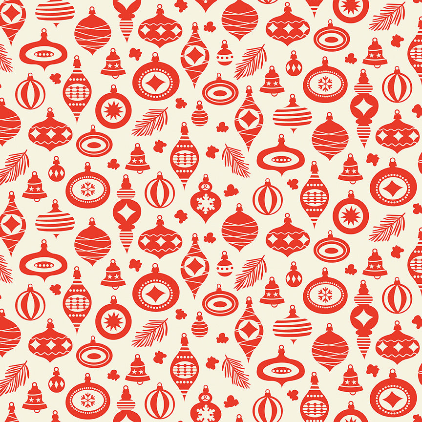 Christmas Cheer Vintage Ornaments 108" Wide Back Yardage – Cream | Shawn Wallace | 50% Deposit Preorder | May 2027