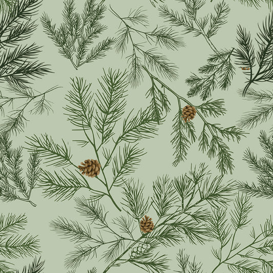 Circle of Cheer Quilt Backing Set – Peace on Earth Pine Boughs Light Green 108" Wide Back | 2 Yards | 50% Deposit Preorder | May 2027