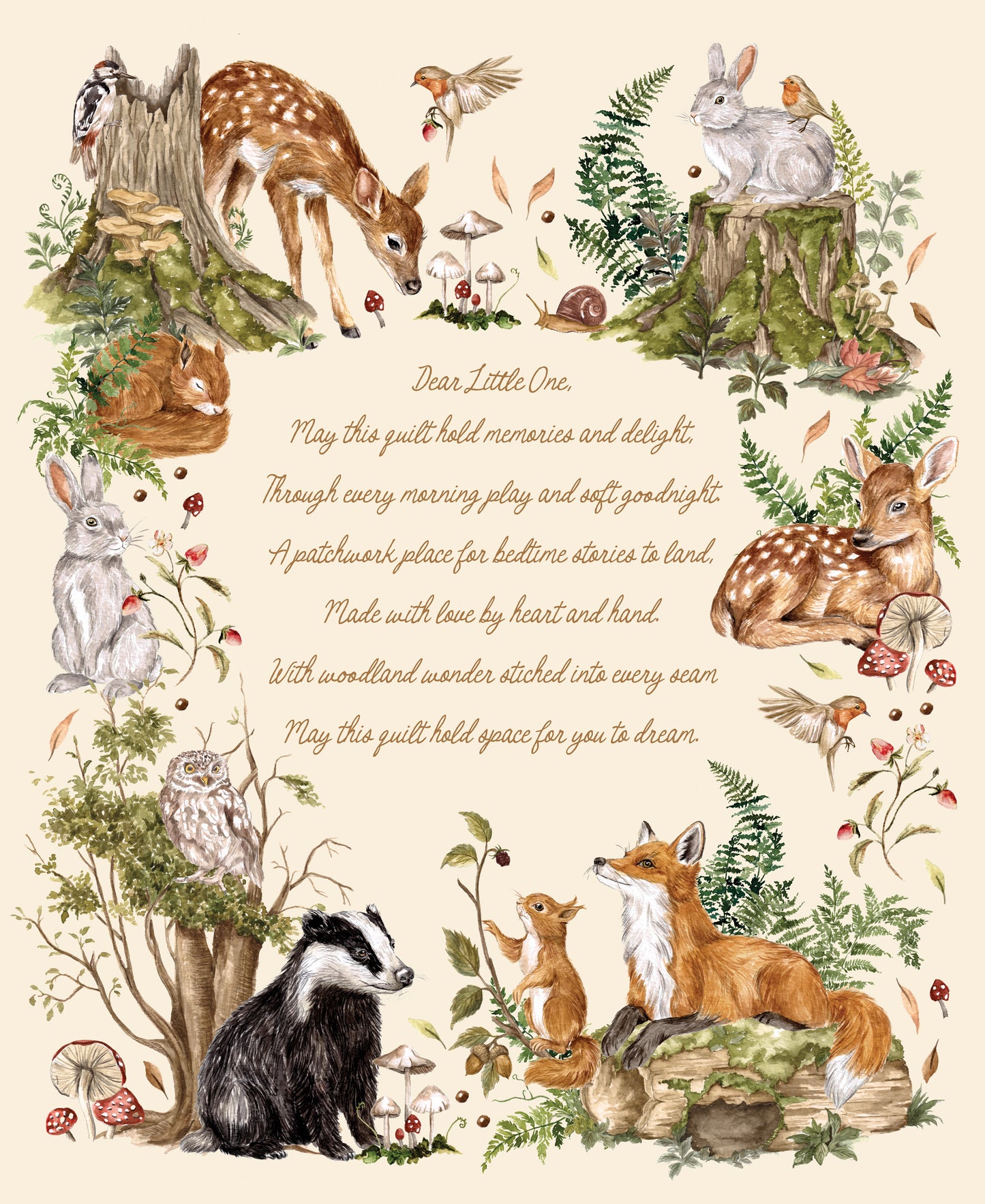 Fable & Fern Panel Eggshell (36" x 44") by Watercolour Heart for Moda | October 2026 Preorder
