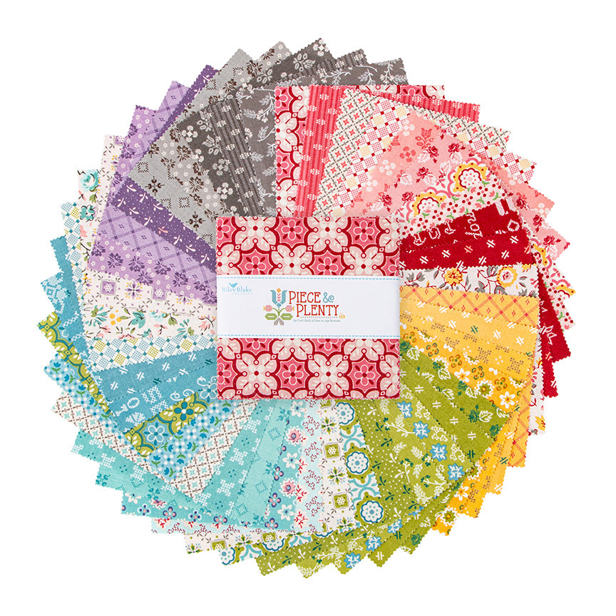 Piece & Plenty 5" Stacker – 42 Pieces | Lori Holt for Riley Blake Designs | Charm Pack Precut Quilt Fabric