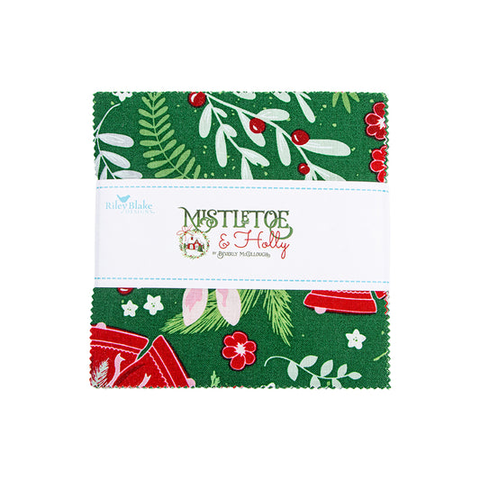 Mistletoe and Holly 5″ Stacker | Beverly McCullough for Riley Blake Designs – 42 Precut 5" Squares