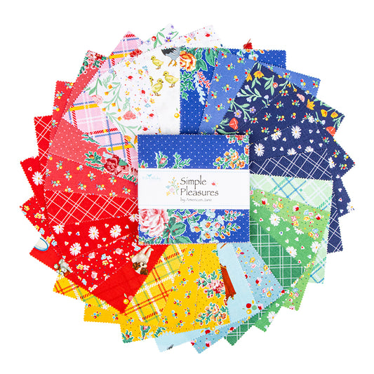 Simple Pleasures 5" Stacker – 42 Precut Squares – American Jane for Riley Blake – 100% Cotton Quilting Fabric – Charm Pack