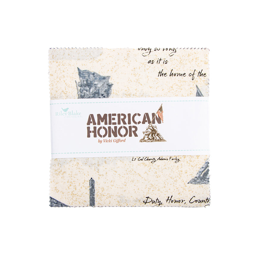 Preorder - American Honor 5” Stacker – 42 Precut Squares | Patriotic Fabric Bundle by Vicki Gifford for Riley Blake Designs