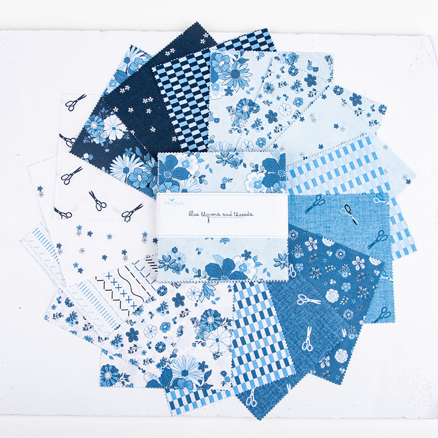 Preorder - Blue Blooms & Threads 5" Stacker | Christopher Thompson | Riley Blake Designs | 42 Precut Squares