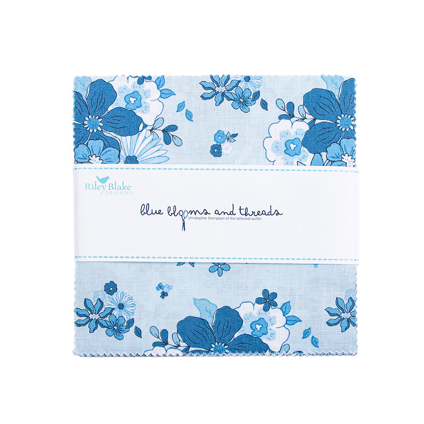 Preorder - Blue Blooms & Threads 5" Stacker | Christopher Thompson | Riley Blake Designs | 42 Precut Squares