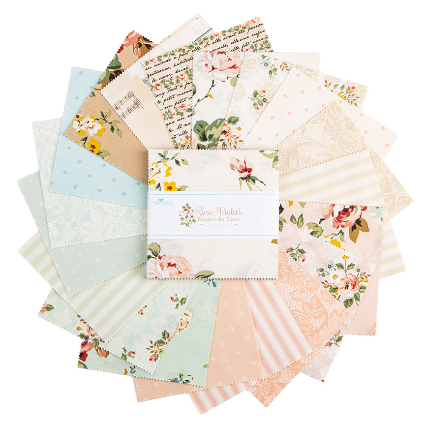 Rose & Violet’s Bouquet des Fleurs 5” Stacker – Miss Rose Sister Violet – Riley Blake Designs – 42pc Charm Pack