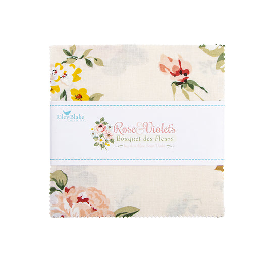 Rose & Violet’s Bouquet des Fleurs 5” Stacker – Miss Rose Sister Violet – Riley Blake Designs – 42pc Charm Pack