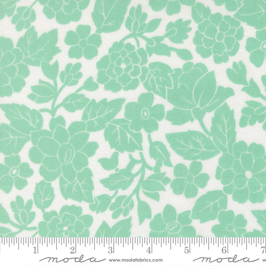 Bloomsberry 55351 11 – Aqua Floral on White | Camille Roskelley | Moda Fabrics | Yardage