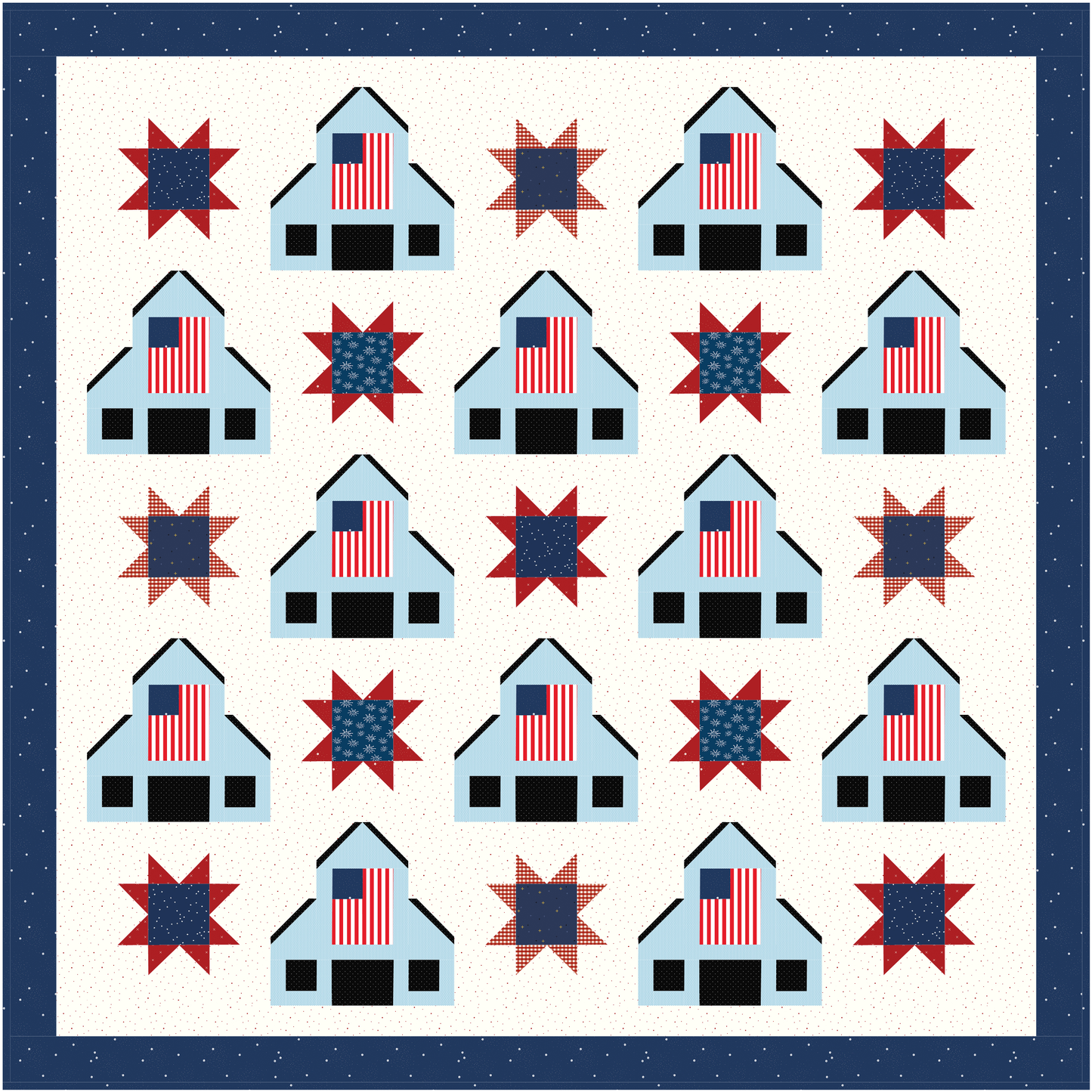 American Heartland Quilt Kit – Patriotic Barn & Star Quilt – 70 x 70