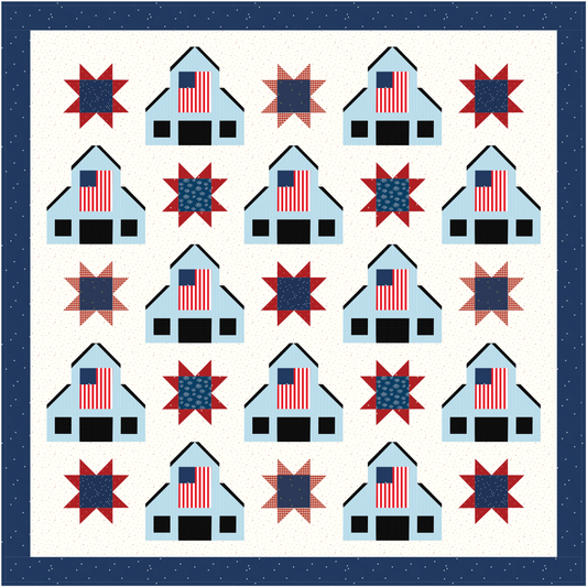 American Heartland Quilt Kit – Patriotic Barn & Star Quilt – 70 x 70