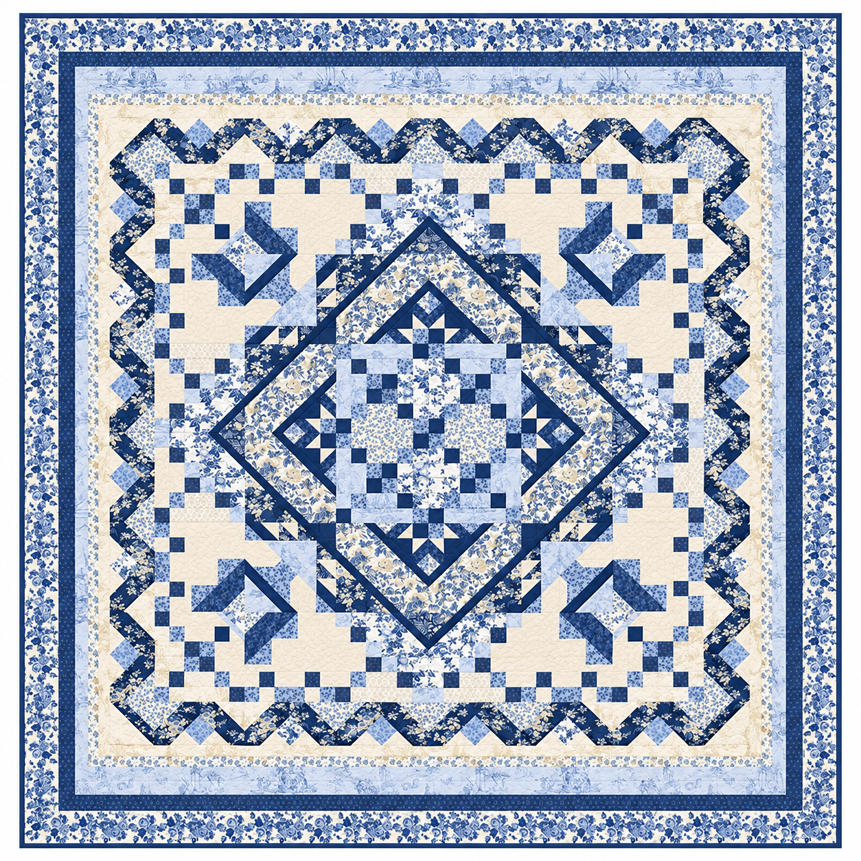 Kaye England Chateau Bleu King Block of the Month Quilt Kit – 50% Deposit May 2027 Preorder