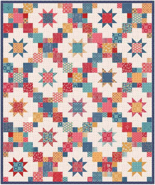 Brightly Quilt Kit – 60" x 72" | Featuring Americana by Lori Holt for Riley Blake Designs | Pattern by Cluck Cluck Sew