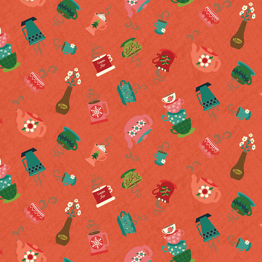 In From the Cold Cups Coral – 5 Yard Cut | Heather Peterson | Riley Blake Designs