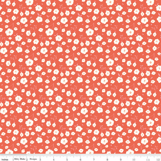 Sunsetridge – White Floral Sprigs on Rouge by Minki Kim for Riley Blake Designs