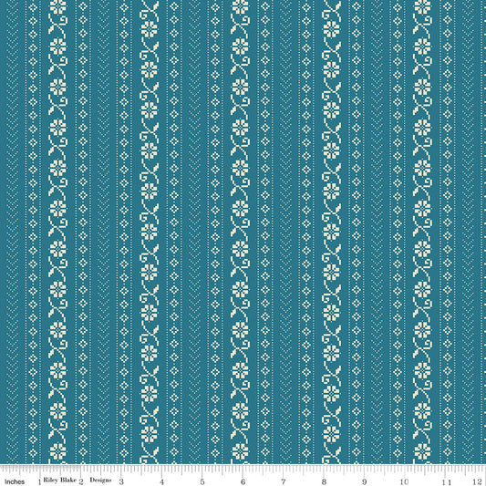 First Blooms Cross Stitch – Denim | Heather Peterson for Riley Blake Designs – 100% Cotton Quilting Fabric (43"/44")