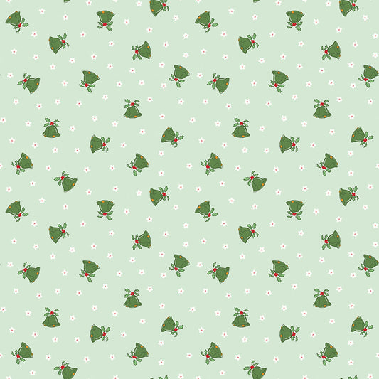 Mistletoe and Holly Scattered Bells – Hint of Mint | Beverly McCullough for Riley Blake Designs – 100% Cotton Quilting Fabric (43"/44")