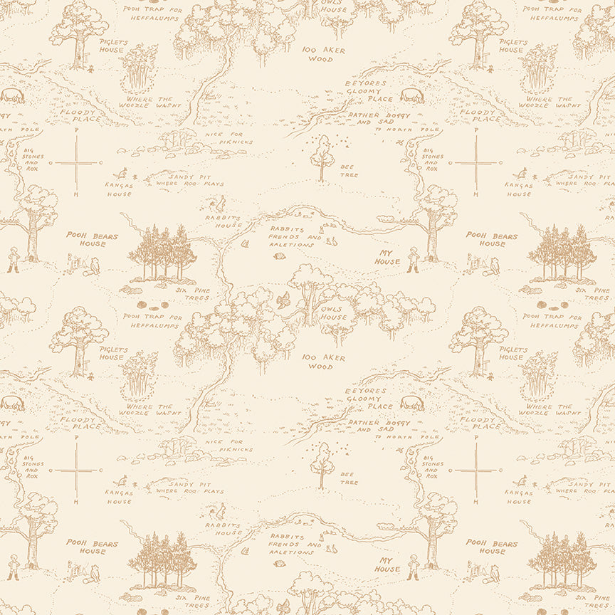 Winnie the Pooh – Tone-on-Tone Map on Cream (C17001-CREAM) by Echo Park Paper Co. for Riley Blake Designs – 100% Cotton Fabric
