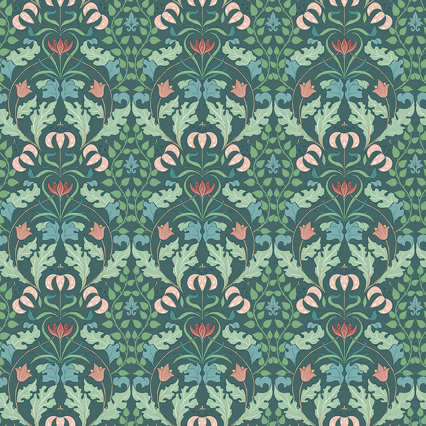 Ambleside Teal Large Damask Fabric – Riley Blake Designs | Yardage