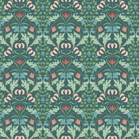 Ambleside Teal Large Damask Fabric – Riley Blake Designs | Yardage