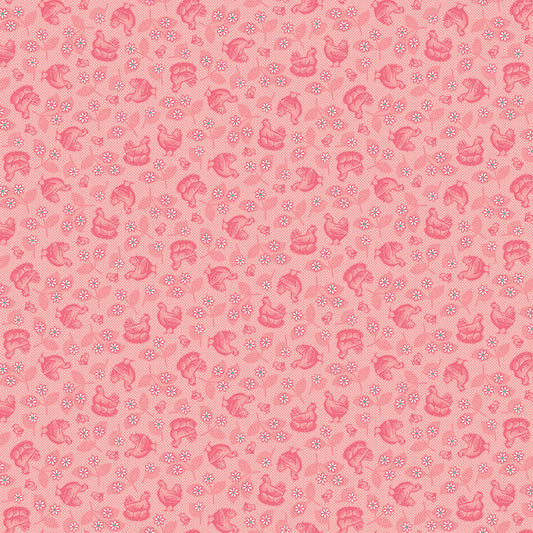 Farmer’s Daughter – Chickens and Daisies in Coral (C17160-CORAL) by Lori Holt for Riley Blake Designs – 100% Cotton Fabric