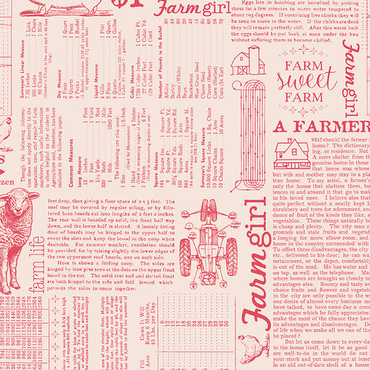 Farmer’s Daughter – Farming Ads Text in Tea Rose (C17190-TEA ROSE) by Lori Holt for Riley Blake Designs – 100% Cotton Fabric